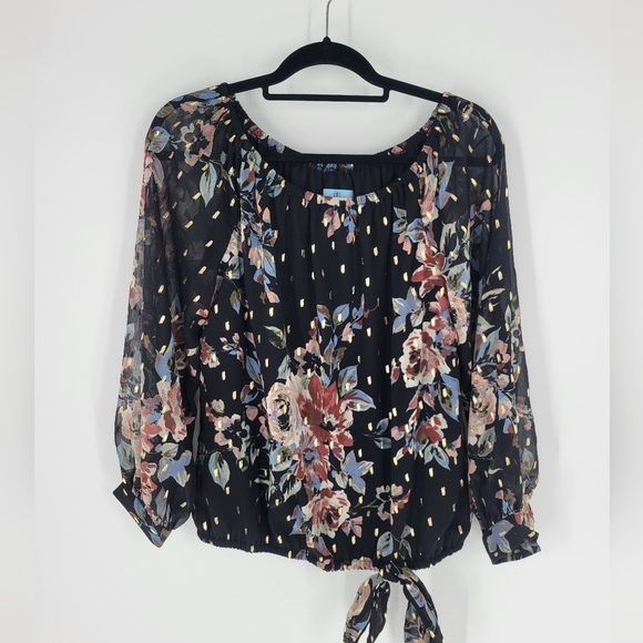 CeCe black floral print top size M - Picture 1 of 5